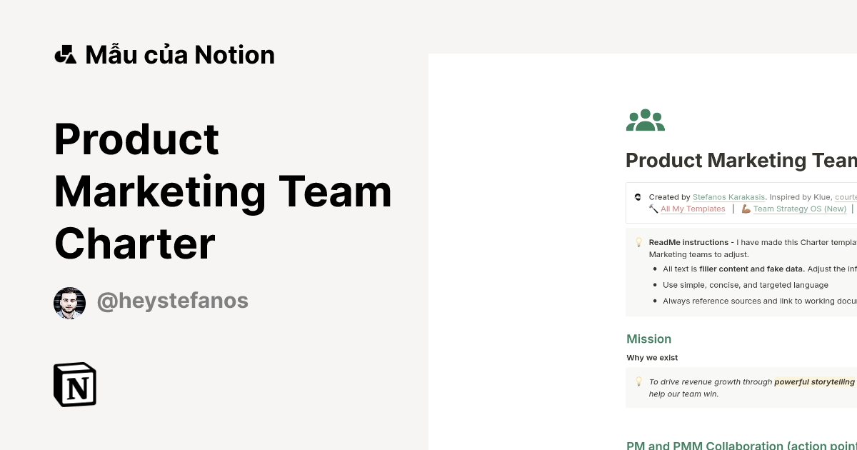 Mẫu Product Marketing Team Charter | Thị trường Notion