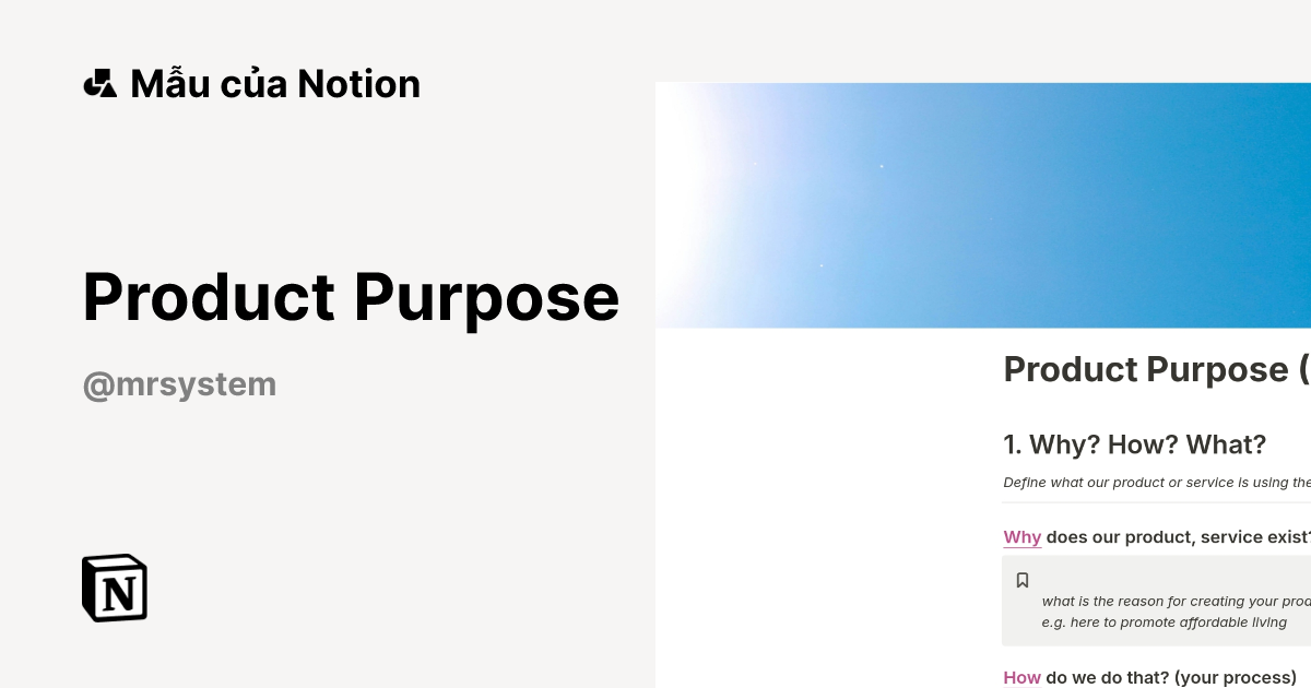 Mẫu Product Purpose | Thị trường Notion