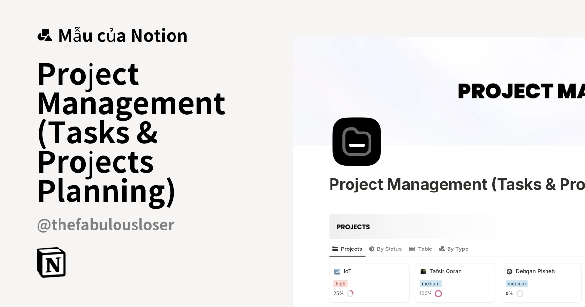 Mẫu Project Management (Tasks & Projects Planning) | Thị trường Notion