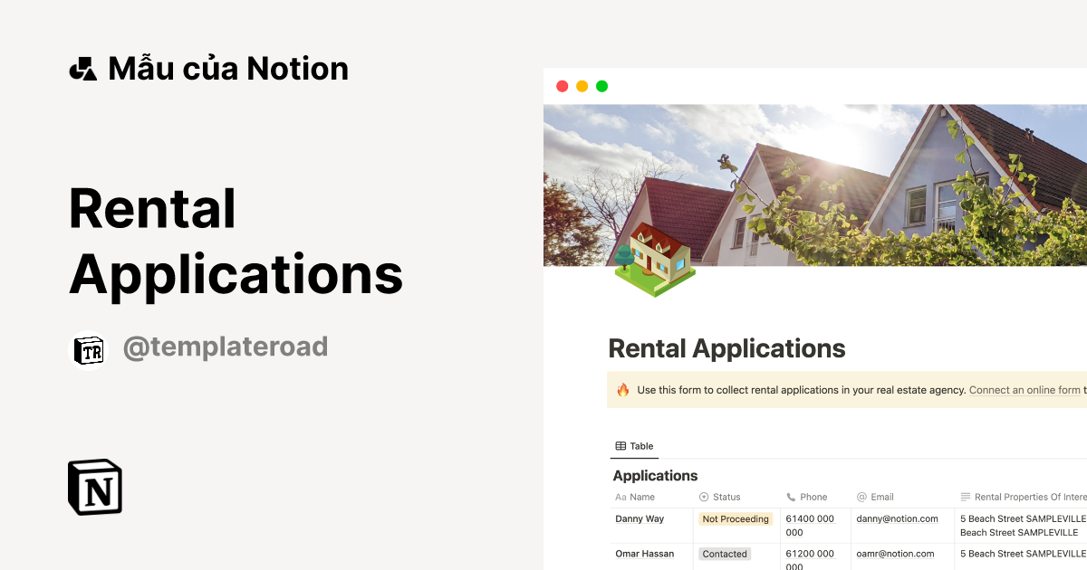 Mẫu Rental Applications | Thị trường Notion