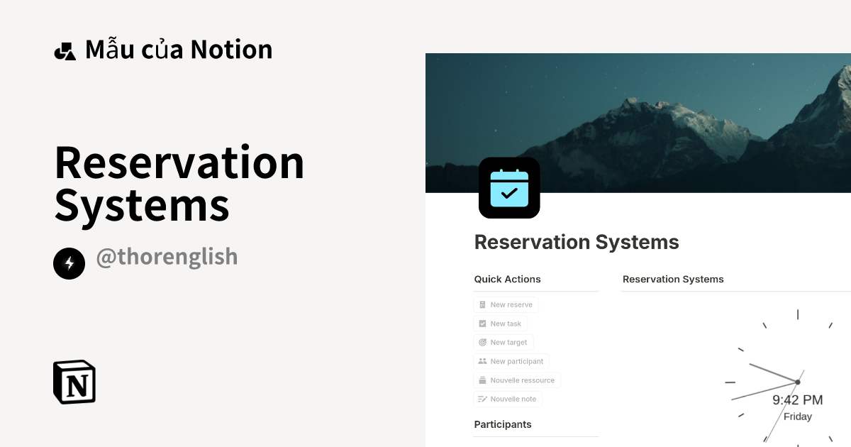 Mẫu Reservation Systems | Thị trường Notion