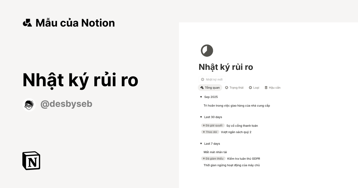 Mẫu Nhật ký rủi ro | Thị trường Notion