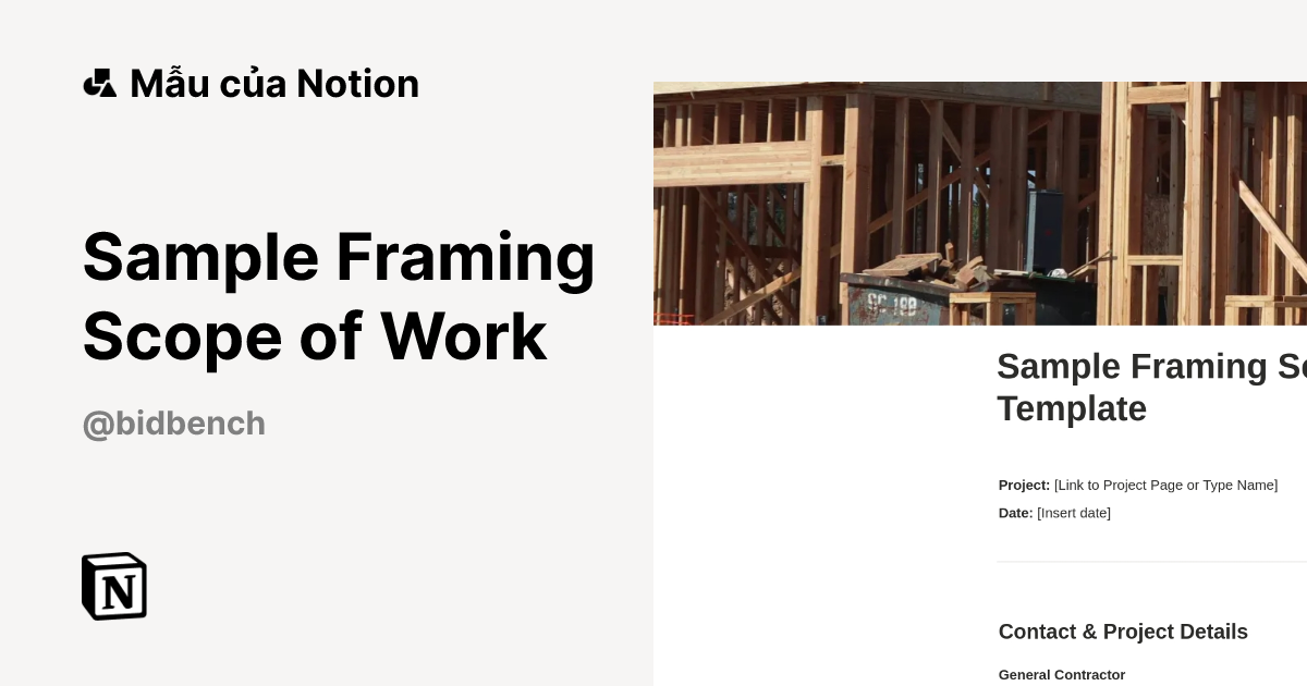 Sample Framing Scope of Work Mẫu do Andrew @ Bid Bench tạo | Thị trường ...