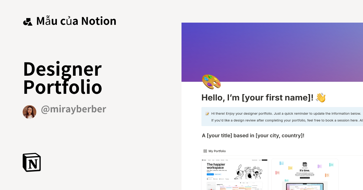 Mẫu Designer Portfolio | Thị trường Notion