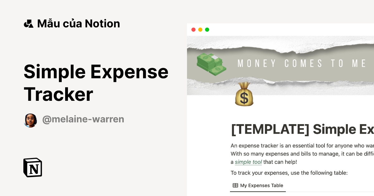 Mẫu Simple Expense Tracker | Thị trường Notion
