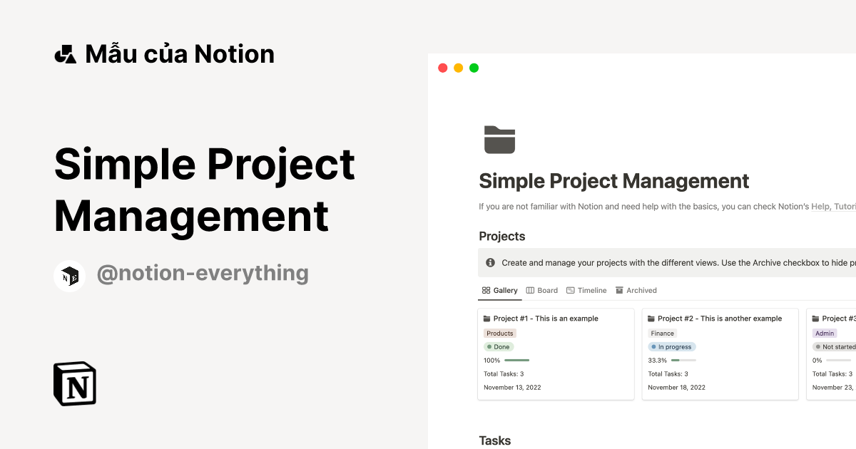 Mẫu Simple Project Management | Thị trường Notion