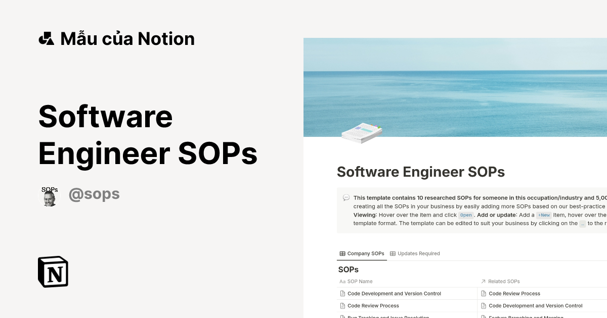 Software Engineer SOPs Mẫu do SOPs tạo | Thị trường Notion
