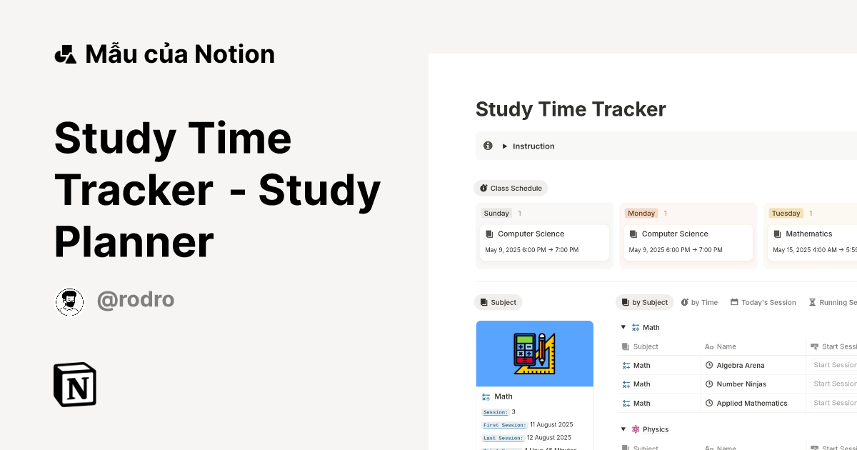 Mẫu Study Time Tracker - Study Planner | Thị trường Notion