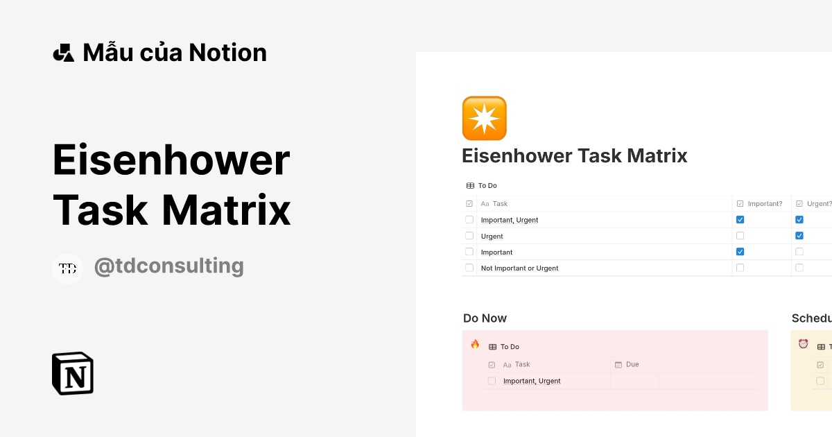 Eisenhower Task Matrix Mẫu do TDC tạo | Thị trường Notion