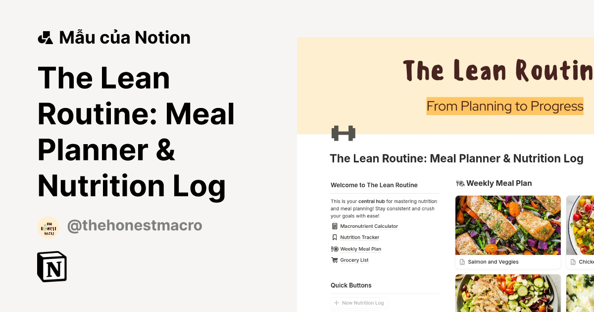 The Lean Routine: Meal Planner & Nutrition Log Mẫu do The Honest Macro ...