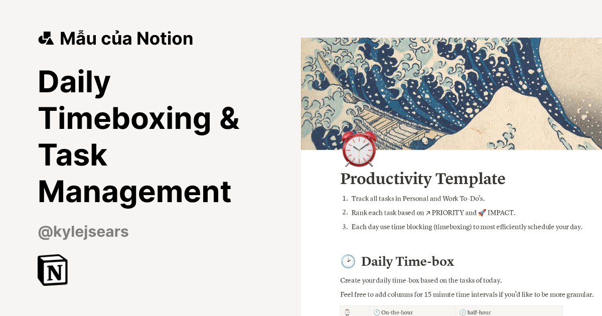 Mẫu Daily Timeboxing & Task Management | Thị trường Notion