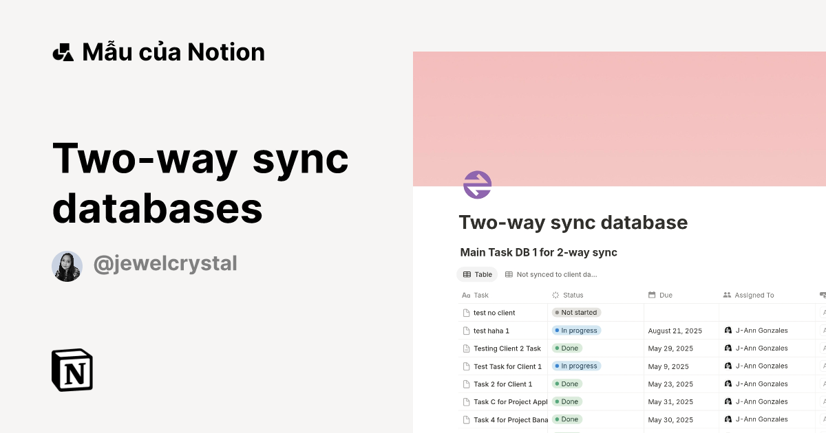 Mẫu Two-way sync databases | Thị trường Notion