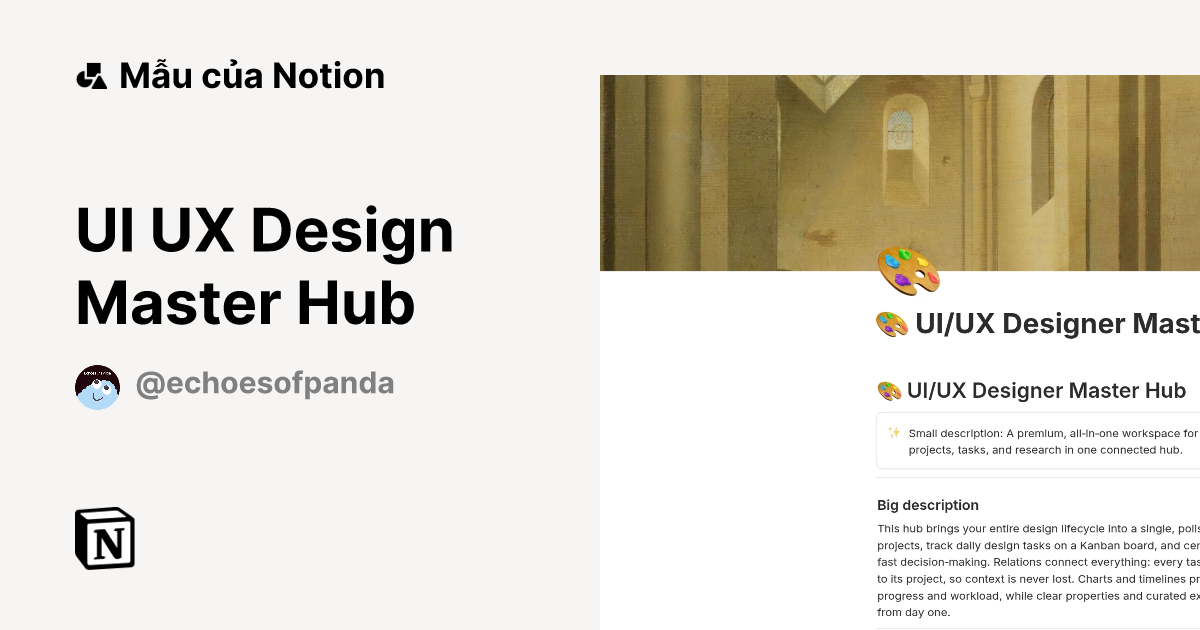 UI UX Design Master Hub Mẫu do Echoes of Panda🐼 tạo | Thị trường Notion