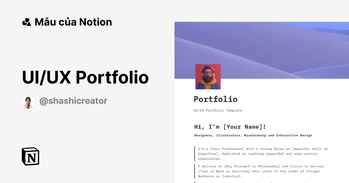 UI/UX Portfolio Mẫu do R.Shashidhar Reddy tạo | Thị trường Notion