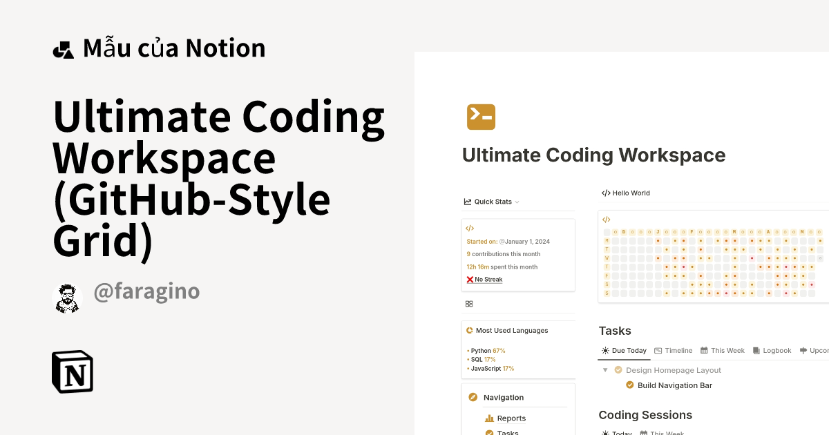 Mẫu Ultimate Coding Workspace (GitHub-Style Grid) | Thị trường Notion