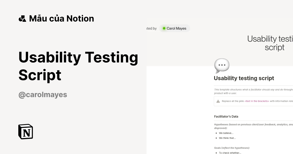 Mẫu Usability Testing Script | Thị trường Notion