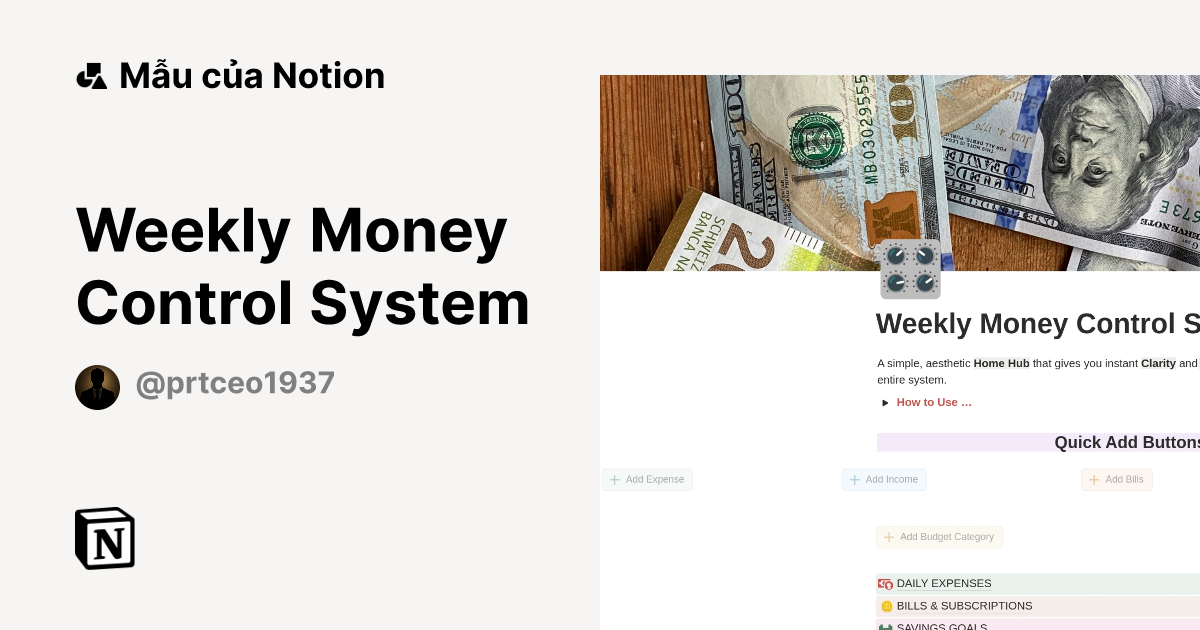 Mẫu Weekly Money Control System | Thị trường Notion