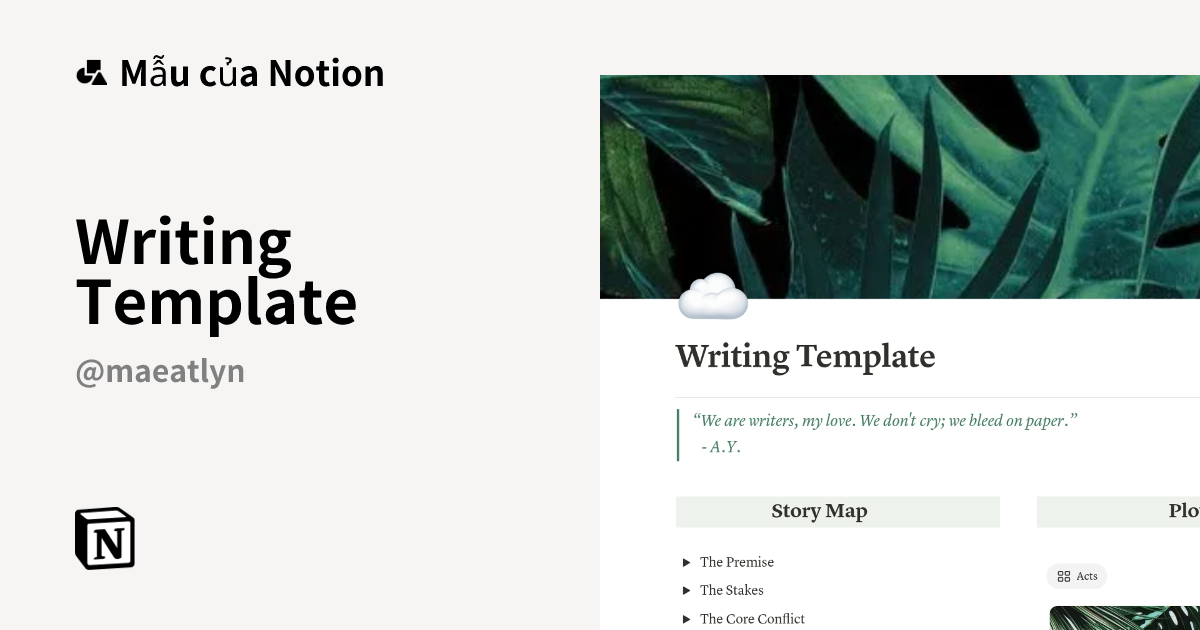 Writing Template Mẫu do Mae Atlyn tạo | Thị trường Notion