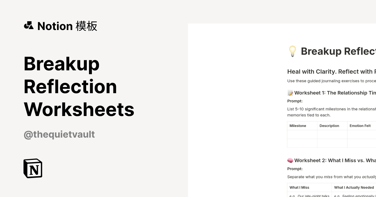 Breakup Reflection Worksheets 模板 | Notion 市集
