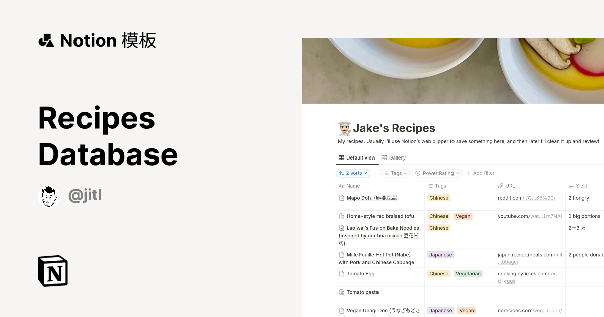 Recipes Database 模板 | Notion 市集