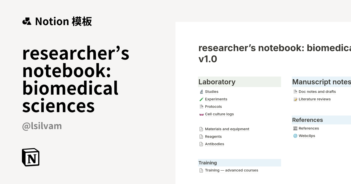 来自 Leonardo 的 researcher’s notebook: biomedical sciences 模板｜Notion市集