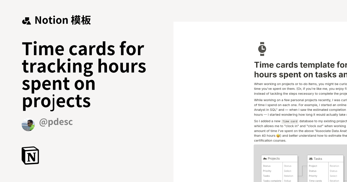 来自 Patrick Deschere 的 Time cards for tracking hours spent on projects ...