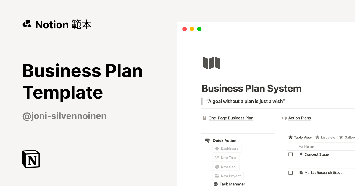 Business Plan Template 範本 | Notion Marketplace