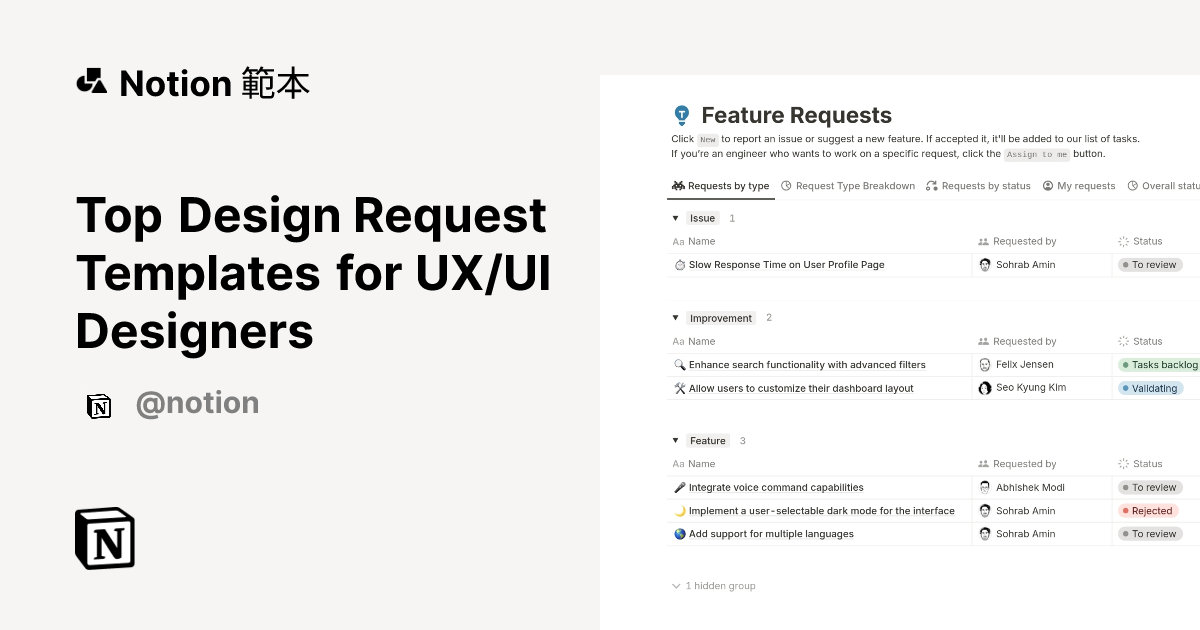 Top Design Request Templates for UX/UI Designers | Notion 範本 Marketplace