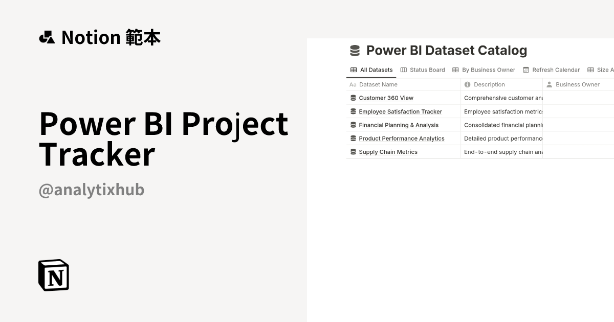 由 Analytix Hub 建立的 Power BI Project Tracker 範本 | Notion Marketplace