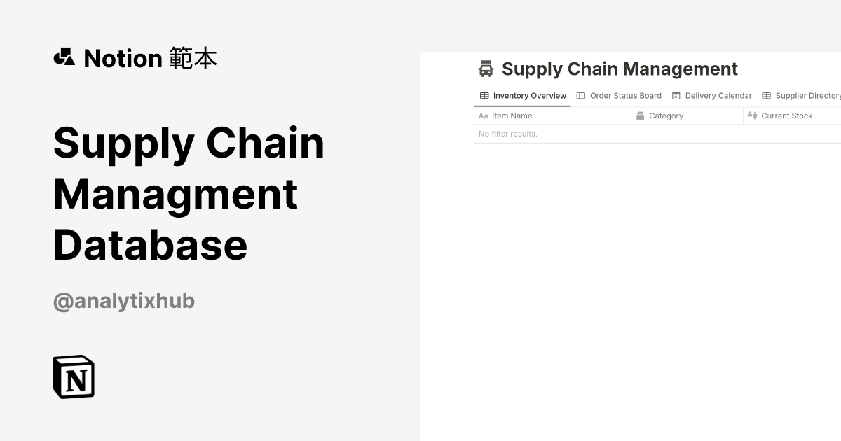 由 Analytix Hub 建立的 Supply Chain Managment Database 範本 | Notion Marketplace